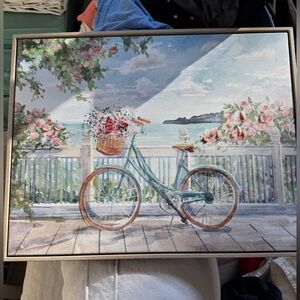 Kirklands Home Bicycle with Floral Basket Art